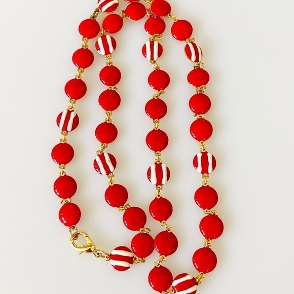 Vintage Necklace Metal Red Enamel Gold Tone - Picture 7 of 8